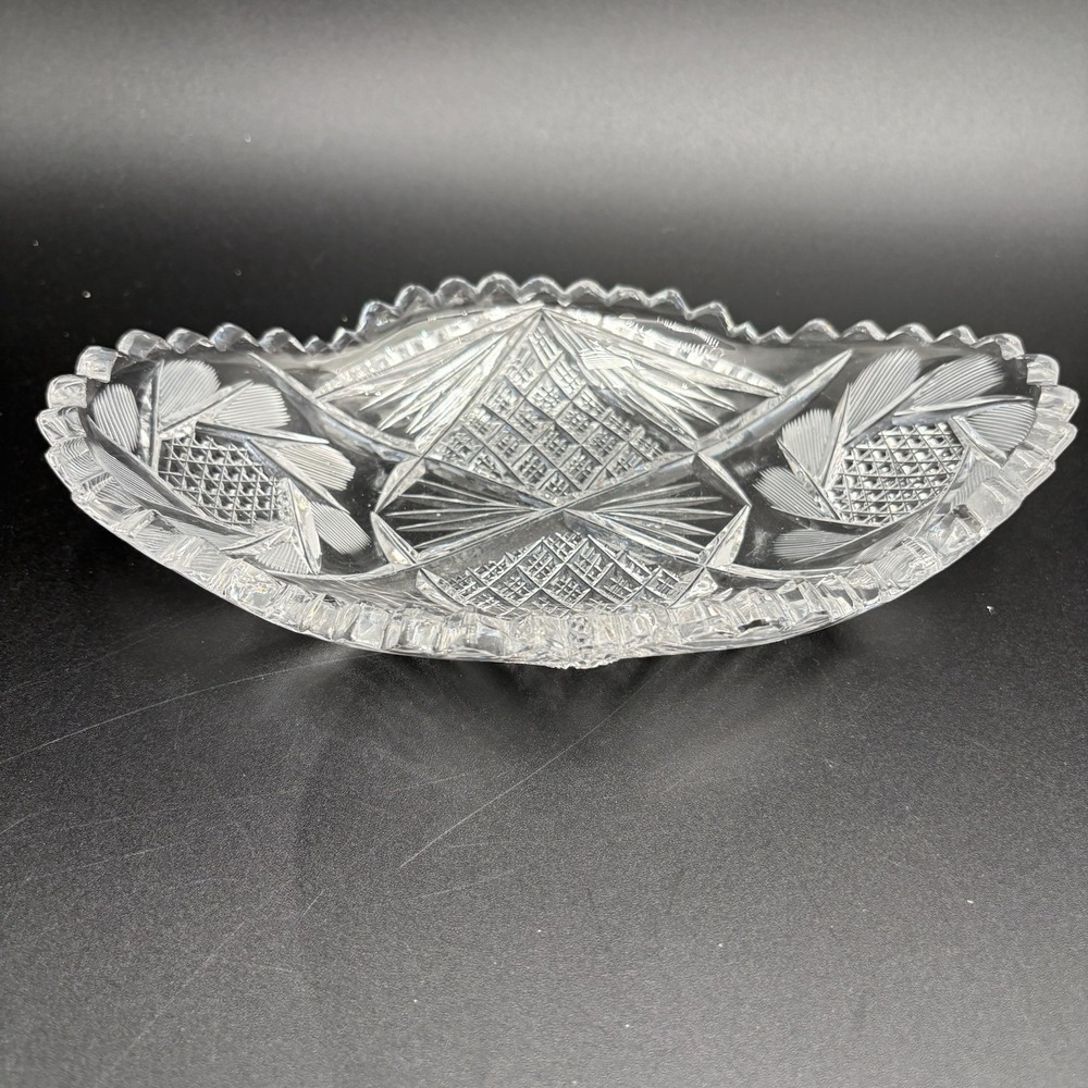 Vtg ABC American Brilliant Cut Glass Celery / Relish Tray 8.25" Sawtooth Edge